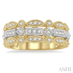 3/8 Ctw Two Tone Geometric Rows Round Cut Diamond Fashion Band in 14K Yellow and White Gold