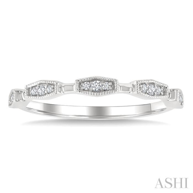1/10 Ctw Elongated Hexagon Mount Link Round Cut Diamond Stackable Fashion Band in 10K White Gold