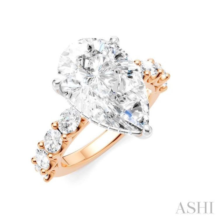 1 1/3 Ctw Pear Shape Oval and Round Cut Diamond Semi-Mount Engagement Ring in 14K Rose and White Gold