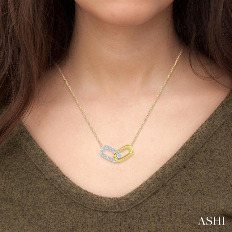 1/4 Ctw Round Cut Diamond Paperclip Pendant With Chain in 14K Yellow and White Gold