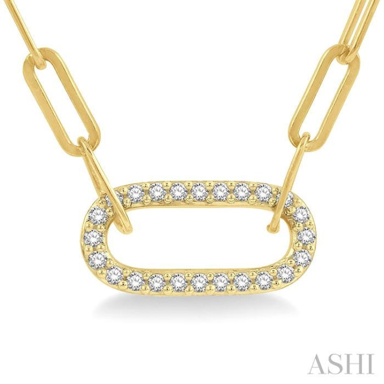 1/4 Ctw Paperclip Round Cut Diamond Pendant With Chain in 14K Yellow Gold