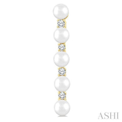 4MM Cultured Pearl and 1/4 Ctw Round Cut Diamond Fashion Earrings in 14K Yellow Gold