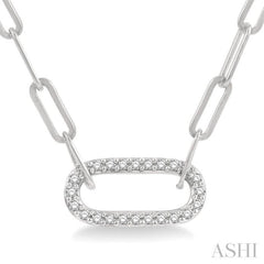 1/4 Ctw Paperclip Round Cut Diamond Pendant With Chain in 14K White Gold