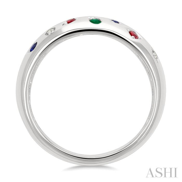 1/20 Ctw Round Cut Gemstone Mosaic Precious Fashion Wide Band in 14K White Gold