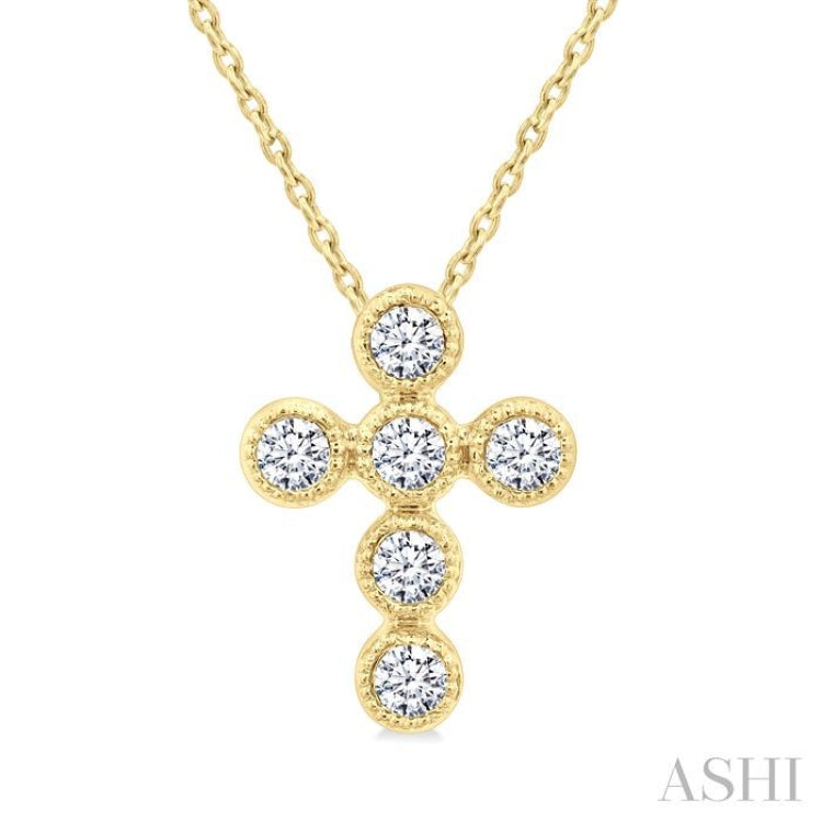 1/20 Ctw Bezel Cross Petite Diamond Pendant in 10K Yellow Gold with Chain