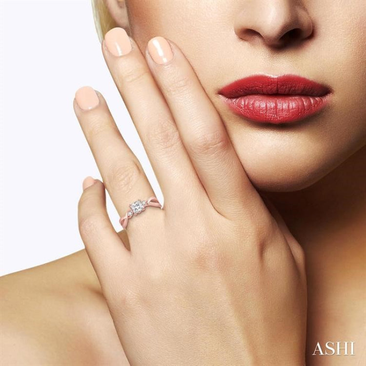 3/8 Ctw Diamond Engagement Ring with 1/3 Ct Princess Cut Center Stone in 14K Rose Gold