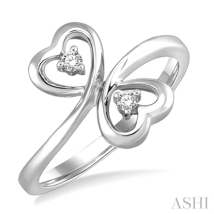 1/20 Ctw Round Cut Dual Heart Diamond Ring in 10K White Gold