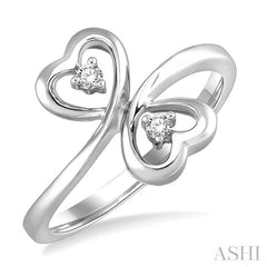 1/20 Ctw Round Cut Dual Heart Diamond Ring in 10K White Gold