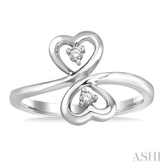 1/20 Ctw Round Cut Dual Heart Diamond Ring in 10K White Gold