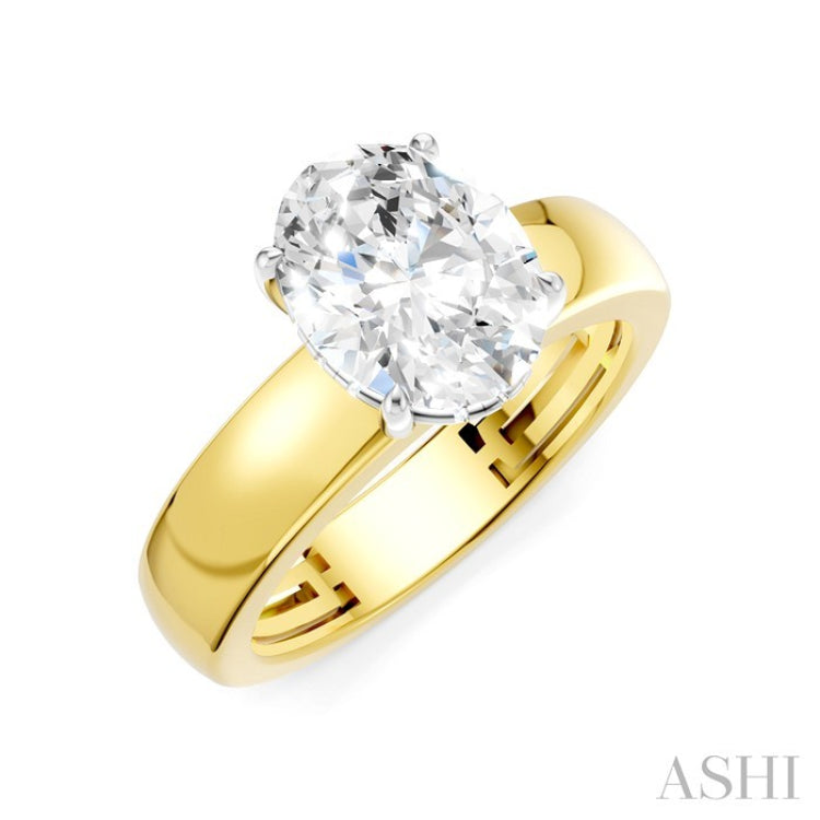 1/20 Ctw Oval Shape Round Cut Diamond Semi-Mount Engagement Ring in 14K Yellow and White Gold