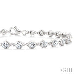 3 Ctw Bezel Set Round Cut Diamond Station Bracelet in 14K White Gold
