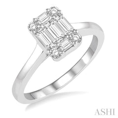 1/2 Ctw Rectangular Baguette and Round Cut Diamond Wedding Ring in 14K White Gold