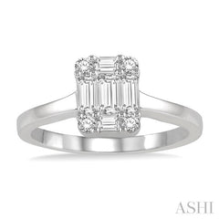 1/2 Ctw Rectangular Baguette and Round Cut Diamond Wedding Ring in 14K White Gold