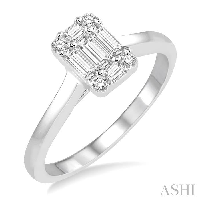 1/3 Ctw Baguette and Round Cut Fusion Diamond Engagement Ring in 14K White Gold