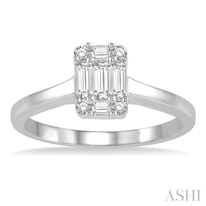 1/3 Ctw Baguette and Round Cut Fusion Diamond Engagement Ring in 14K White Gold