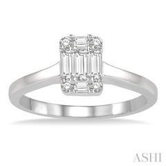 1/3 Ctw Baguette and Round Cut Fusion Diamond Engagement Ring in 14K White Gold