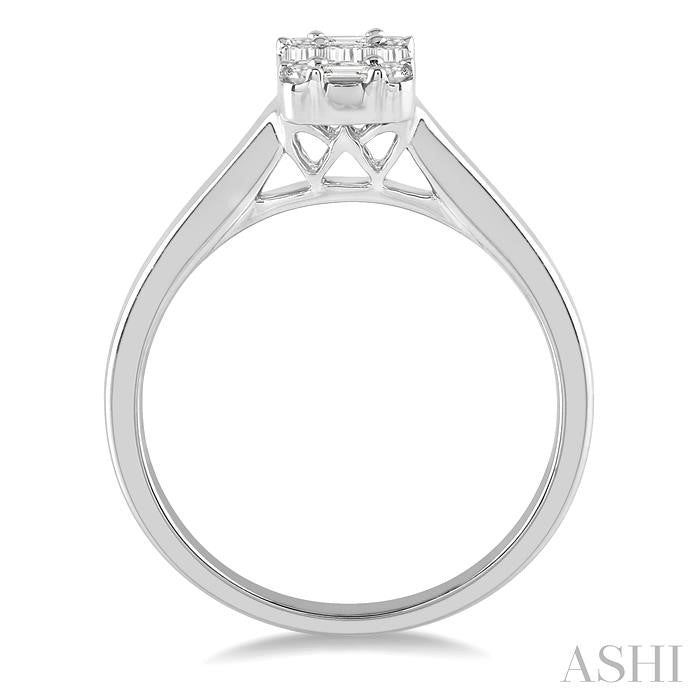 1/3 Ctw Baguette and Round Cut Fusion Diamond Engagement Ring in 14K White Gold
