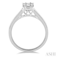 1/3 Ctw Baguette and Round Cut Fusion Diamond Engagement Ring in 14K White Gold