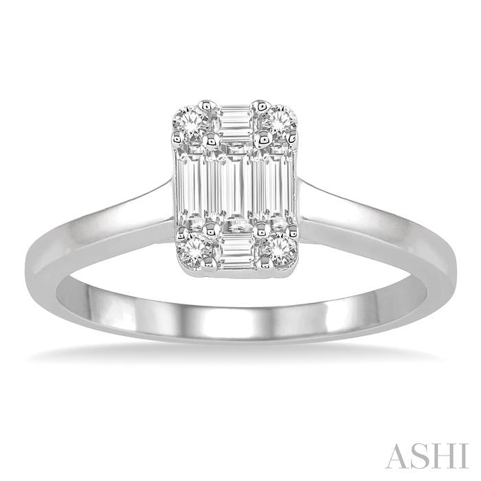 1/3 Ctw Rectangular Baguette and Round Cut Diamond Wedding Ring in 14K White Gold