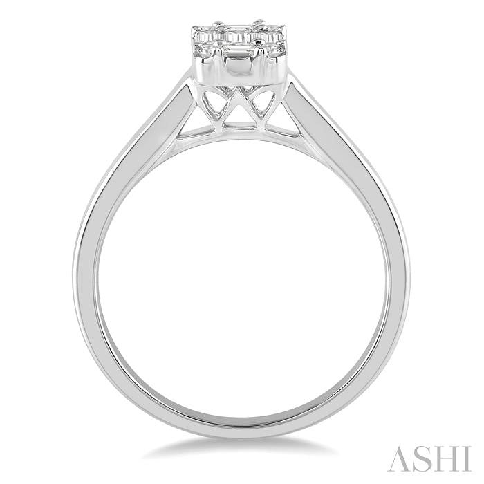 1/3 Ctw Rectangular Baguette and Round Cut Diamond Wedding Ring in 14K White Gold