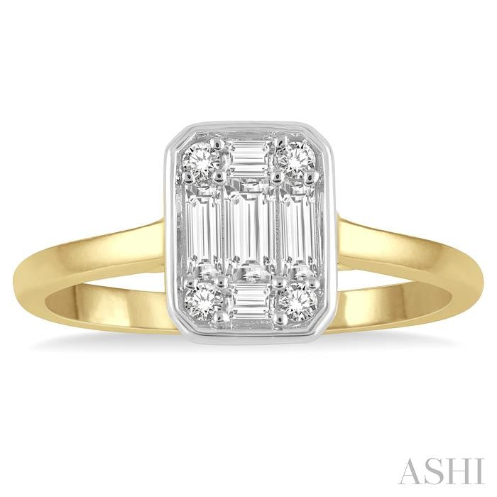 1/2 Ctw Octagonal Shape Baguette and Round Cut Diamond Ladies Ring in 14K Yellow and White Gold