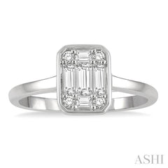 1/3 Ctw Octagonal Shape Baguette and Round Cut Diamond Ladies Ring in 14K White Gold