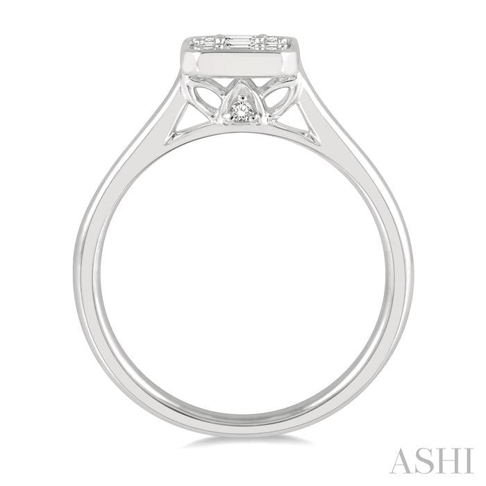 1/4 Ctw Octagonal Shape Baguette and Round Cut Diamond Ladies Ring in 14K White Gold