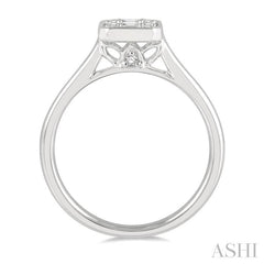 1/4 Ctw Octagonal Shape Baguette and Round Cut Diamond Ladies Ring in 14K White Gold