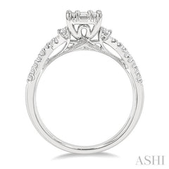 3/4 Ctw Split Criss Cross Shank Fusion Baguette and Round Cut Diamond Engagement Ring in 14K White Gold