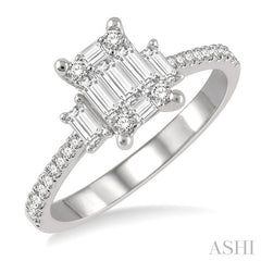 5/8 Ctw Fusion Baguette and Round Cut Diamond Fashion Ring in 14K White Gold
