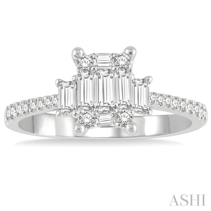 5/8 Ctw Fusion Baguette and Round Cut Diamond Fashion Ring in 14K White Gold