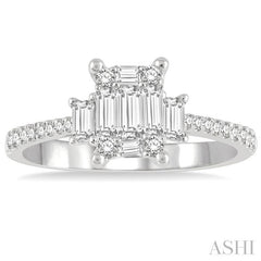 5/8 Ctw Fusion Baguette and Round Cut Diamond Fashion Ring in 14K White Gold
