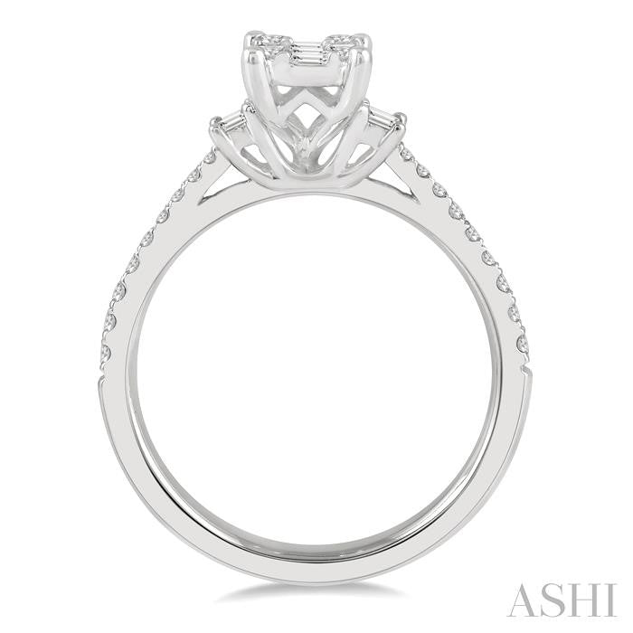5/8 Ctw Fusion Baguette and Round Cut Diamond Fashion Ring in 14K White Gold