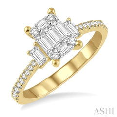 5/8 Ctw Fusion Baguette and Round Cut Diamond Fashion Ring in 14K Yellow and White Gold
