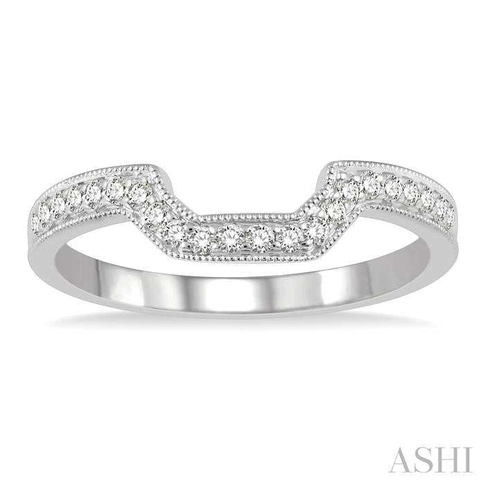 1/5 Ctw Trough Shape Center Round Cut Diamond Wedding Band in 14K White Gold