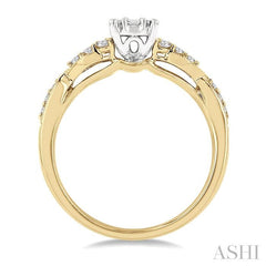 1/2 Ctw Criss Cross Shank Fusion Baguette and Round Cut Diamond Engagement Ring in 14K Yellow and White Gold