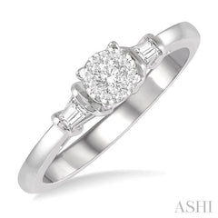 1/5 Ctw Round Cut & Baguette Diamond Lovebright Engagement Ring in 14K White Gold
