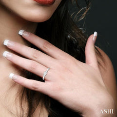1/5 Ctw Round Cut & Baguette Diamond Lovebright Engagement Ring in 14K White Gold