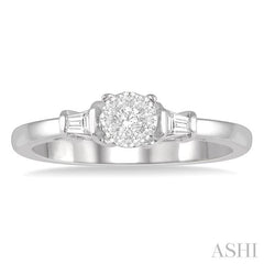 1/5 Ctw Round Cut & Baguette Diamond Lovebright Engagement Ring in 14K White Gold