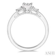 1/5 Ctw Round Cut & Baguette Diamond Lovebright Engagement Ring in 14K White Gold