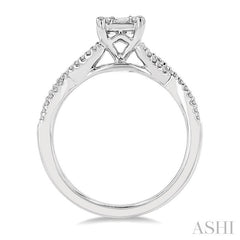 1/2 Ctw Split Criss Cross Shank Fusion Baguette and Round Cut Diamond Engagement Ring in 14K White Gold
