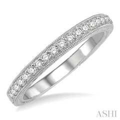 1/4 Ctw Milgrain Border Round Cut Diamond Wedding Band in 14K White Gold