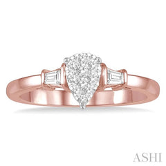 1/5 Ctw Pear Shape Round Cut & Baguette Diamond Lovebright Engagement Ring in 14K Rose and White Gold