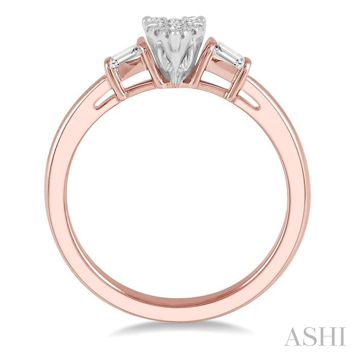 1/5 Ctw Pear Shape Round Cut & Baguette Diamond Lovebright Engagement Ring in 14K Rose and White Gold
