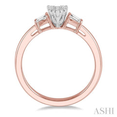 1/5 Ctw Pear Shape Round Cut & Baguette Diamond Lovebright Engagement Ring in 14K Rose and White Gold