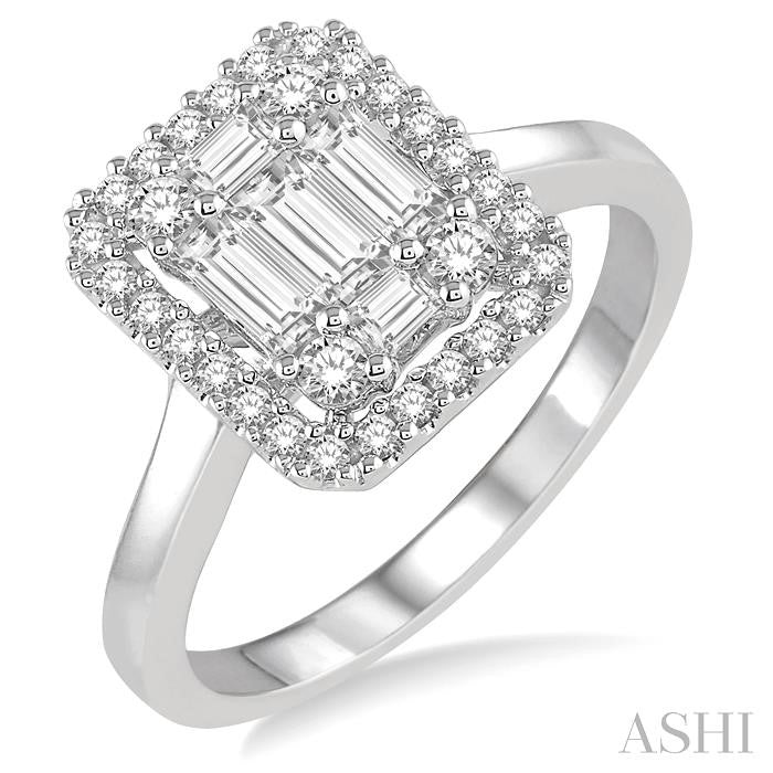 5/8 Ctw Baguette & Round Cut Diamond Ring in 14K White Gold