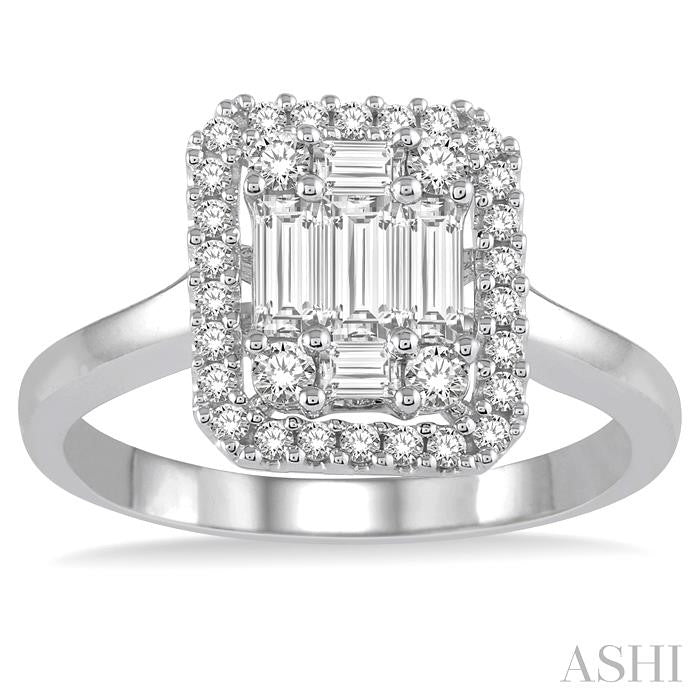 5/8 Ctw Baguette & Round Cut Diamond Ring in 14K White Gold