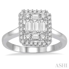 5/8 Ctw Baguette & Round Cut Diamond Ring in 14K White Gold