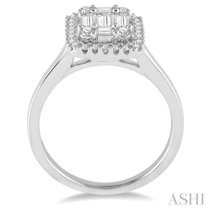 5/8 Ctw Baguette & Round Cut Diamond Ring in 14K White Gold