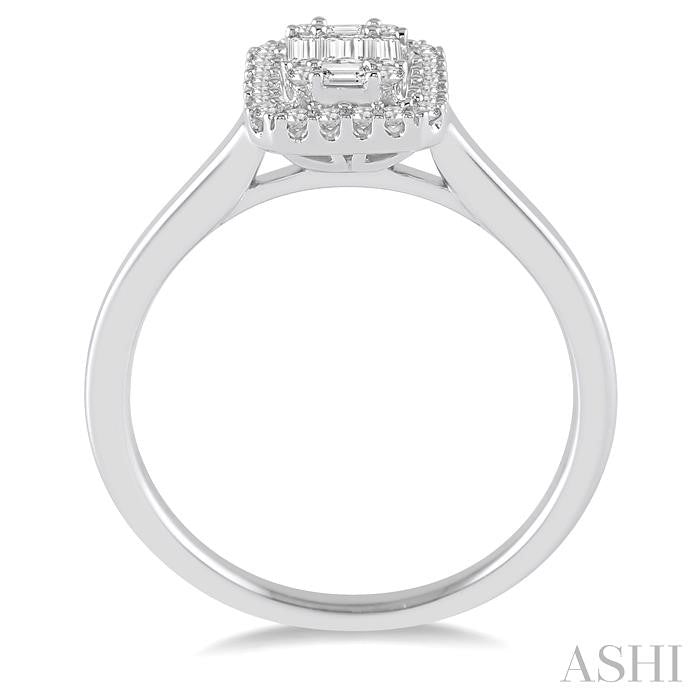 1/3 Ctw Baguette & Round Cut Diamond Ring in 14K White Gold